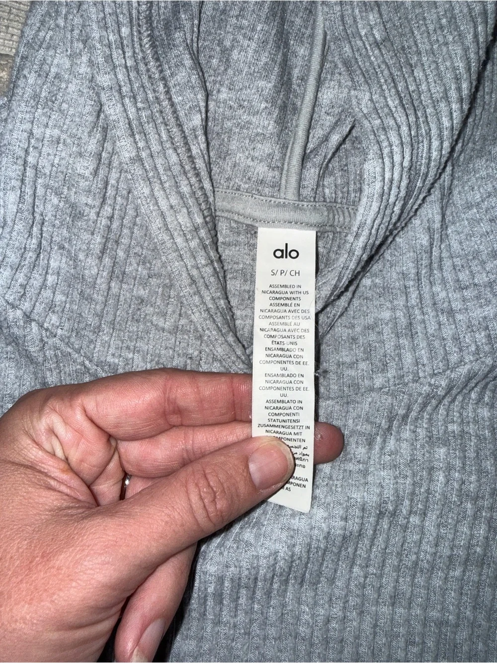 Alo Yoga Muse Hoodie Heather Gray Ribbed Knit Cropped Sweatshirt Womens Size S